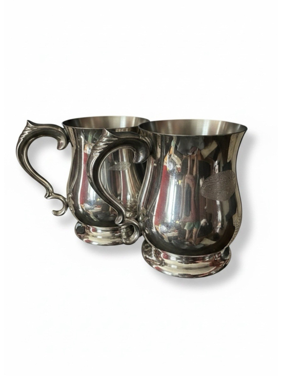 Lunt Silversmith Other - Vintage Lunt Pewter Mug Stein Set of 2 Ornate Scroll Handle Made in England